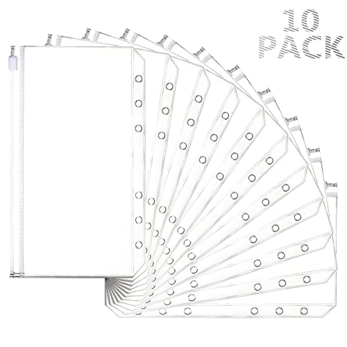 Mlife 10 Stück A6 Binder Taschen,PVC 6 Löcher Binder Reißverschluss Ordner für Sparchallenge Budgetplaner,Budget Planner Deutsch,Notebook-Planer Einlegeseiten Loseblattbeutel, Geldumschläge