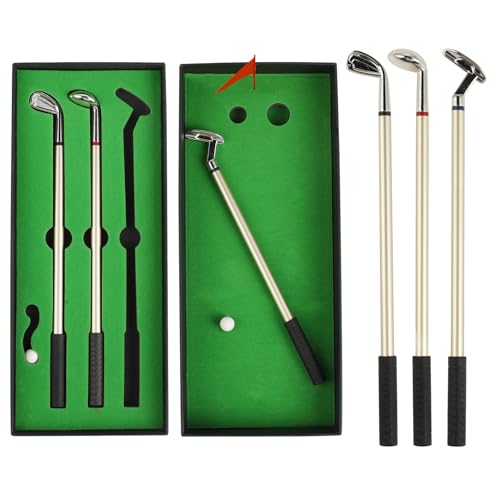 Minigolf - Golf Geschenke für Männer - Fidget Pen, Golf Pen Set, 3 Golfschläger Kugelschreiber, Mini Desktop Spiele, Lustiges Fidget Spielzeug, Ideal für Feiertage, Bürogeschenke und Golf-Fans