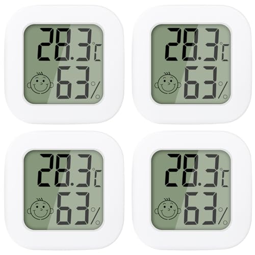 Gigavo® 4 Stück luftfeuchtigkeitsmesser Thermometer Innen Mini LCD Digital Thermometer Hygrometer Gauge für Babyzimmer Seniorenzimmer Arbeitszimmer Weinkeller usw (4 Stück Weiß)