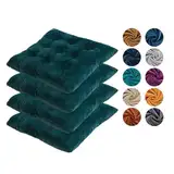 YANNINGOU Auflagen Polster Stuhlkissen 4er Set, Sitzkissen 40x40 cm, Sitzpolster für Drinnen und Draußen, Bequemes Sitzpolster mit Befestigungs Bändern für Gartenmöbel oder Stuhl(Dark green)