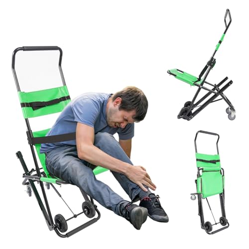 Tragbarer Treppenlift, Treppenstuhl Senioren mit Sicherheitsgurten, Verstellbare Reiserollstuhl Manueller Transport Treppenstuhl für Behinderte Erwachsene ältere Menschen und Behinderte (Grün)