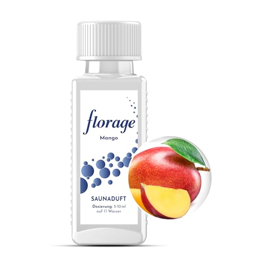 Florage 100ml Saunaaufguss MANGO - 50 Jahre Erfahrung als deutsche Duftmanufaktur, hochergiebiges Aufgussmittel für die Sauna, viele Aufguss Düfte, vegan und ohne Tierversuche, auch als Set