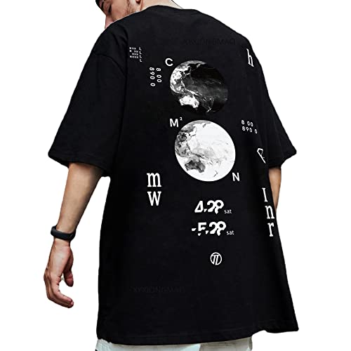 XYXIONGMAO Lässiges Sport Kurzarm T-Shirt Lose Baumwolle Japanische Streetwear Hip Hop Unisex Grafik Tees Shirts für Herren, Schwarz, Mittel