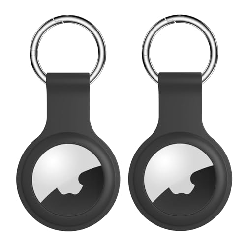 [2 Stück] AirTag Hülle Schlüsselanhänger - Schutzhülle Apple Airtags Silikon Case Cover Kratzfest - Anhänger für Schlüssel, Taschen, Gepäck (Schwarz, 2 Stück)