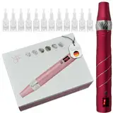 P-Beauty Dermapen Gerät für Microneedling inkl. 12 Aufsätze - Derma Pen Elektrisch & Kabellos verstellbar 0.25-2.5mm, 5 Geschwindigkeitsstufen - Anti-Falten, Hautverjüngung, Aknenarben, Pigmentflecken