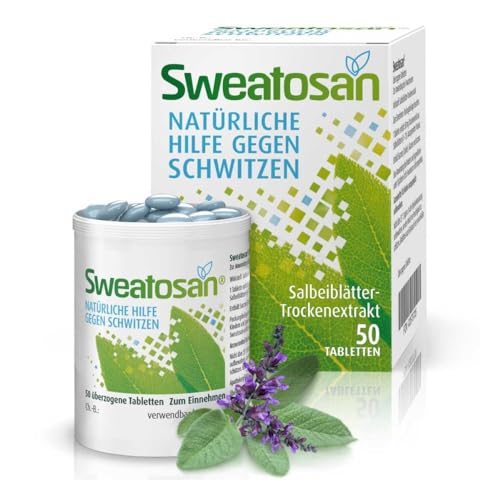 Sweatosan I 50 St. I Natürliche Hilfe gegen Schwitzen I Pflanzliches Arzneimittel mit Salbeiblätterextrakt | Nr. 1 in der Apotheke I Naturkraft Salbei| in Deutschland hergestellt