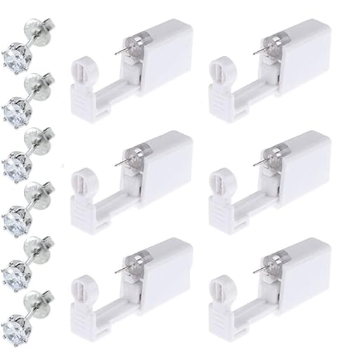 Youery 6 Stück Ohrloch Stecher, Ohrlochpistole kit, Einweg Steril Sicherheits Ohrnasen Piercing Pistolen Kit, mit Ohrstecker Asepsis Pierce Kit Piercing Zubehör, für Mädchen Frauen Männer (Silber)