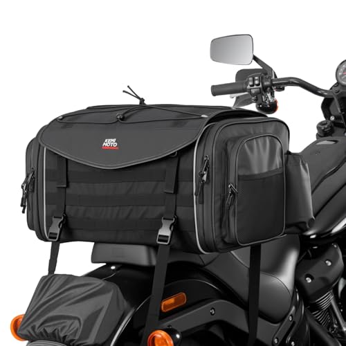 KEMIMOTO Motorrad Tasche 45-55L, wasserdichte Motorrad Hecktasche, Große Kapazität, Erweiterbare Satteltasche, Gepäckträgertasche mit Regenhülle, Einfache Montage, Schwarz