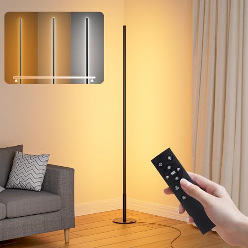 Stehlampe Wohnzimmer Dimmbar, 146cm Standleuchte mit Fernbedienung, Ecklampe Stehleuchte mit Stufenlose 2700K-6500K Farbtemperaturen & Helligkeit, moderne Standleuchte für Spielzimmer, Büro, Lesesaal