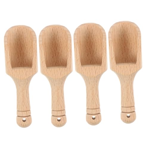 POPETPOP 4 Stück Holzlöffel holzbesteck holzkochlöffel set teaspoon teeportionierlöffel Badesalzlöffel komfortabel Teelöffel Schöpfen geschlitzt Scoop für Tee Badesalz Schaufeln Teezubehör