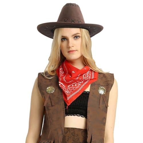 Cowboy-Kleid für Erwachsene, Westernjeans und Cowboyweste Gothic Herrenbekleidung Plus Größe (Coffee, One Size)