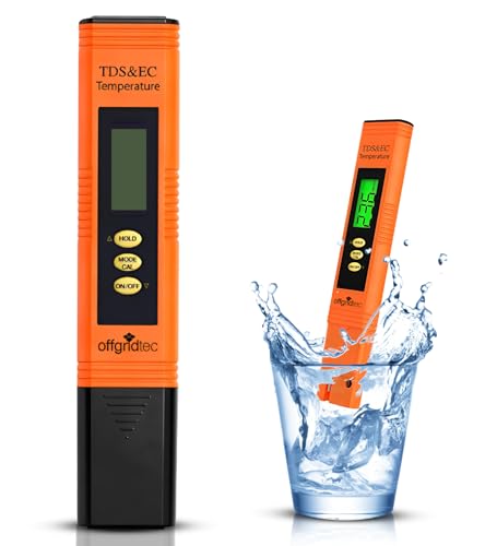 Offgridtec TDS- und EC-Leitwertmessgerät für Trinkwasser und Aquarium, 4 Modi, Automatische Abschaltung, LED-Anzeige, Präziser und Zuverlässiger Wassertester