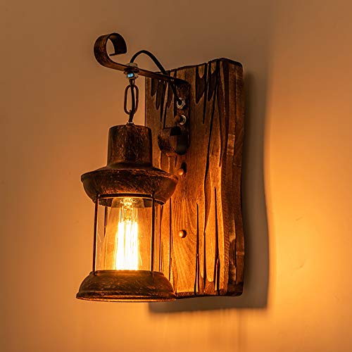 Retro Wandlampe Holz Kreative Wandleuchten Hölzerne Kunst Laterne Bekleidungsgeschäft Restaurant Kaffee Bar Holz Retro Lichter E27 Glas Wand Lampe Schlafzimmer Gänge Vintage Lampen Nachttischlampe…