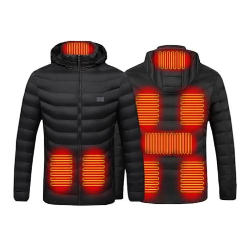 Yahbrra Beheizbare Jacke Winter Warme Unisex: Herren Damen Winter Zone 8 3 Heizstufen Beheizte Jacke USB Lade für Outdoor Motorrad Wandern (DE/NL/SE/PL, Alphanumerisch, S, Regular, Regular, Schwarz)