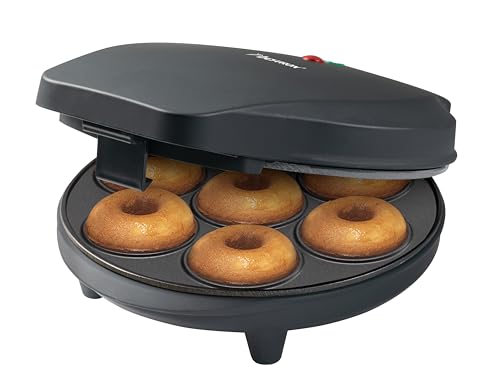 Bestron Donut Maker Im Retro Design, Mini-Donut Maker für 7 Kleine Donuts, Inkl. Backampel & Antihaftbeschichtung, 700 Watt, Farbe: Mattschwarz