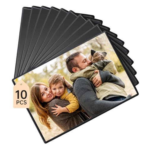 FRETONBA 10 Stück Magnet Bilderrahmen, 15 x 10 cm Fotomagnete Selbst Gestalten, Kühlschrankmagnete Fototaschen für Fotos Postkarten, Schwarz