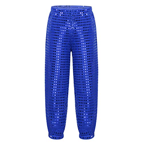 inlzdz Unisex Kinder Glitzer Pailletten Hose Jungen Mädchen Glänzend Tanzhose Jazz Hip Hop Dancewear Performance Tanzkostüm Karneval Fasching Blau 128-140