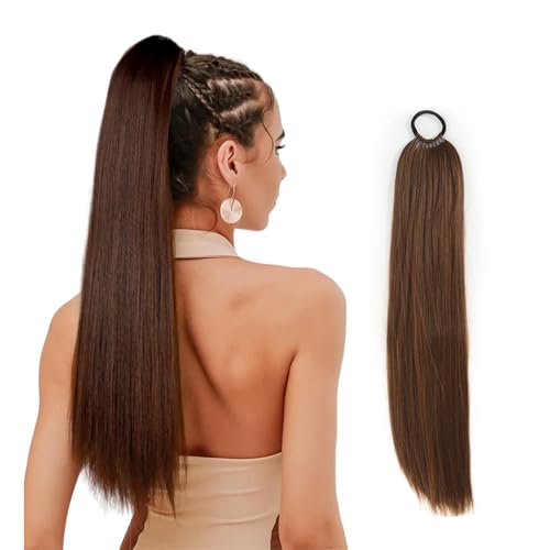 1 Stück Zopf Extension Ponytail Extension Echthaar Zopf 60 Cm Lang,Zopf Extensions Zopf Haarteil Zopf Haarverlängerung Zopf,Für Damen Mädchen Täglicher Gebrauch Und Spezielle Anlässe(Braun)