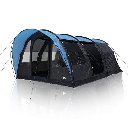 your GEAR Zelt Bora - Tunnelzelt für 5 Personen, UV 50+ Familienzelt, dunkle Schlafkabine, großer Wohnraum und Fenster, wasserdichtes Campingzelt, 5000 mm, Stehhöhe, Vordach, 2 breite Eingänge