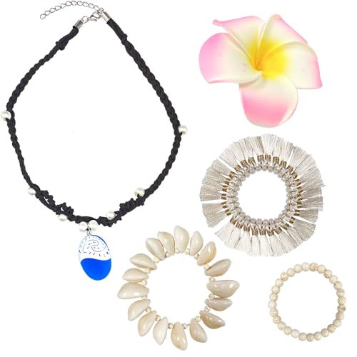 Moana Halskette Zubehör Stirnband, 5 Stück Prinzessin Moana Halskette Zubehör Stirnband Moana Muschel Fußkettchen, Weißes Muschel-Fußkettchen Moana Armband Moana Haarnadel