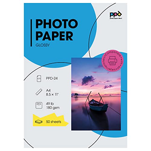 PPD 50 x A4 Inkjet Premium Fotopapier 180g Hochglänzend, Sofort Trocken und Wasserfest PPD-24-50