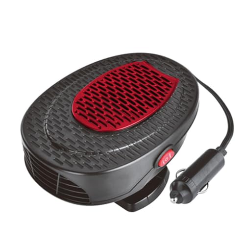Suammiitstrieadea 12 V Auto-Heizung, zwei Gänge, Luftauslass, tragbarer Entfroster, flacher Boden, drehbarer Sockel, Auto-Wärmer für den Innenbereich, Schwarz / Rot