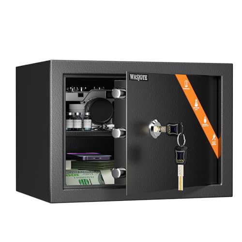 Safe Tresor mit Schlüssel, WASJOYE Möbeltresor mit Schlüssel-Schloss für Zuhause/Büro, 19L Wandtresor mit 2 Schlüssel für Geld Schmuck Medikamente und Reisepass, (25 * 35 * 25cm)