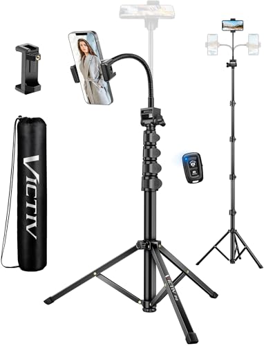 Victiv 197cm Hoch Handy Stativ, Flexibel Overhead Smartphone Stativ, mit 25cm Verstellbarer Schwanenhals, Fernauslöser für Selfies, Aluminium Kamera Phone Tripod für Sony DSLR & iPhone16 15 14 Pro Max