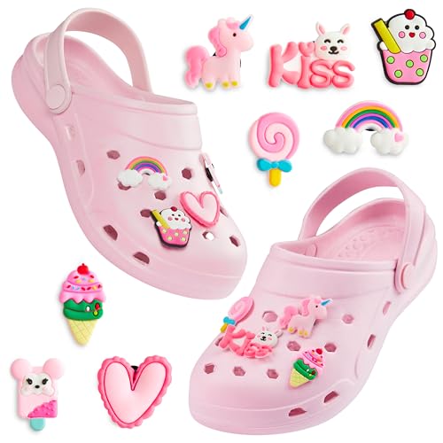 CityComfort Clogs Kinder, Gartenschuhe Sommerschuhe Mädchen mit Anhängern (Rosa, 28/29 EU)