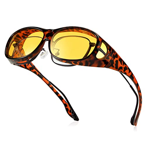 Bloomoak Night Driving Glasses Nachtsichtbrille passt über Brille – Wrap Around | HD polarisierter Blendschutz |UV400-Schutz| Unisex-Brille zum Fahren, Angeln, Outdoor-Sport
