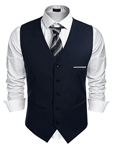 COOFANDY Anzugweste für Herren V-Ausschnitt Slim fit Modern HerrenWeste Einfarbig Formale Hochzeit Party Elegant Weste Navy XL