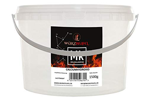 Calciumhydroxid Pulver – Kalziumhydroxid in Lebensmittelqualität - Kalkhydrat CaOH2 für Molekularküche & Konjak-Nudeln - 1,5 kg PE-Eimer