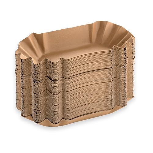 ONISM Pommesschalen | Pappschale Oval | 50 Stück | Einweg | Braun | Kraftpapier | BIO | Recycletes Papier | Bratwurst | Hotdog | Fritten | Schälchen | (50, OVAL)