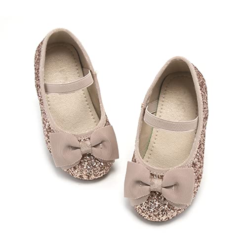 Kiderence Kleine Kleinkind Mädchen Kleid Schuhe Ballerina Ballett Wohnungen Kinder Mary Janes （Roségold 22）