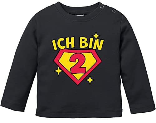 MoonWorks® Baby Langarm-Shirt 1. und 2. Geburtstag Superheld Geschenk lustig Geburtstagsshirt Bio-Baumwolle Junge/Mädchen 2 Jahre schwarz 92/98 (16-24-Monate)