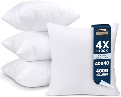 Utopia Bedding 4er Set Kissenfüllung 40 x 40 cm, Innenkissen Füllkissen Kopfkissen Sofakissen (Weiß)
