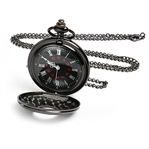 Vicloon Vintage Taschenuhr, Retro Quarz Taschenuhr, Taschenuhr mit Kette, Retro Taschenuhr Herren mit Kette, Taschenuhr für Männer Frauen Vater Opa Geburtstag Jahrestag(Schwarz)