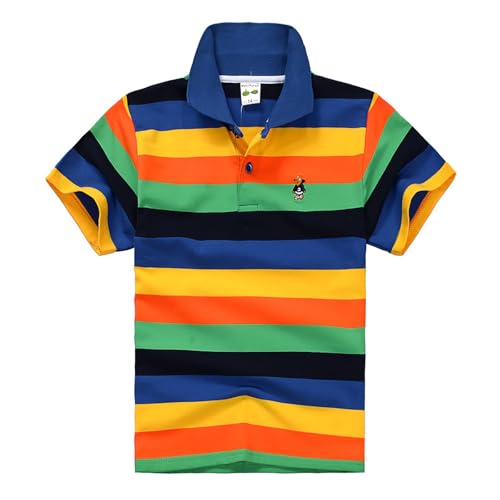 Kinder Jungen Polo-Shirt gestreift Kurzarm-Poloshirts für Jungen Sommer Welpen-Strickerei Basic Polo Shirt mit Knopfleiste&Polokragen Moden Atmungsaktiv Shirts Oberteile Active-Poloshirts 3-14 Jahre
