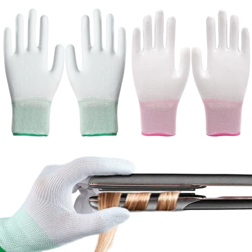 LUFFLOK 2 Stück Hitzeschutz Handschuhe, Hitzebeständige Handschuhe mit Silikonfinger, Hitzehandschuh für Haarestyling, Hitze Blockierung für Lockenstab, Glätteisen und Lockenwickler, Pink & Grün