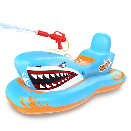 oathx Aufblasbare Schwimmtier Hai Schwimmsitze Wasserpistole Kinder 3-12, Luftmatratze Pool Spielzeug Kinder Junge Mädchen Wasserspielzeug Pool aufblasbar Outdoor Sommerferien Reisen Wasserschlacht