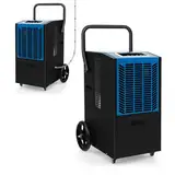 FANTASK Luftentfeuchter mit 4 Rädern, Bautrockner 66 L/Tag mit Pumpe & Ablaufschlauch, Industrie Trocknungsgerät mit 24H Timer für Keller Baustelle Lager, Blau