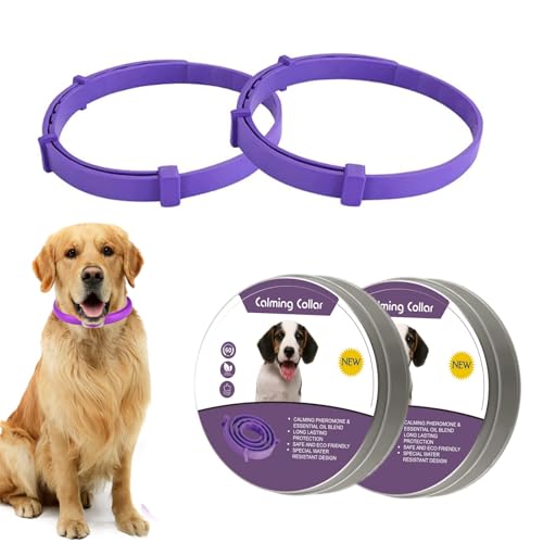 Fokroin 2 Pack Beruhigungshalsband für Hunde, Anti Stress Halsband Hund, Verstellbares Calming Collar for Dogs, Wasserdichtes Beruhigendes Pheromonen Halsband für Hunde Aller Größen