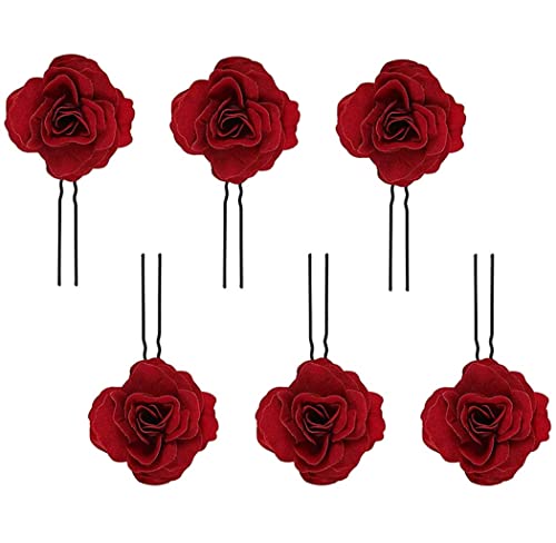 Voarge 6 Stück Rose Blume Haarnadel, Haarspangen Damen, Braut Haarschmuck Aufstecken Brosche Hochzeit, Uförmige Haar Essstäbchen, für Braut Brautjungfer