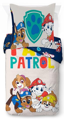 Nickelodeon Paw Patrol 100% Baumwolle Einzelbett-Bettbezug-Set – Chase und Skye Grau Bettwäsche Enthält Kissenbezug 80 x 80 cm
