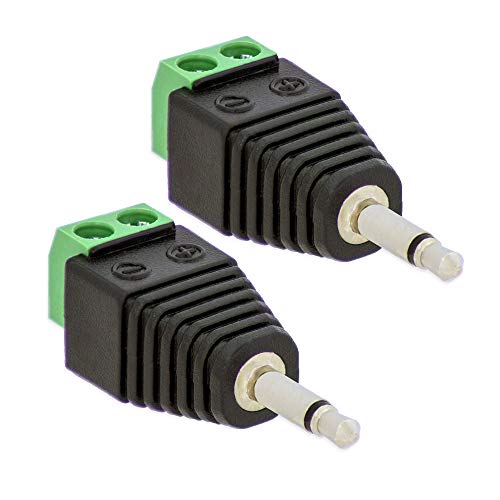 E.T 2X Klinken Stecker 3,5 mm Adapter Mono > Terminal Block 2-Pin Kabel Schraub Klemmen