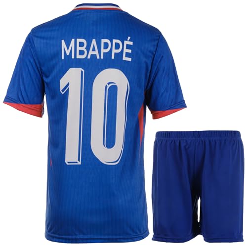 Hawkara Frankreich #10 Mbappe Heim Kinder Trikot mit Kurz, Fußball Trikot Set Neue Season Ausgabe Jugendgrößen (BlauShort,152)