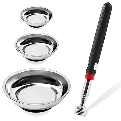 Glarks 4 magnetische Werkzeugschalen mit magnetischem Pickup-Werkzeug-Set, 7.6 cm, 10.2 cm, 15.2 cm, runde Magnetschalen, Werkzeuge, Teile, Bolzen, Metallteile
