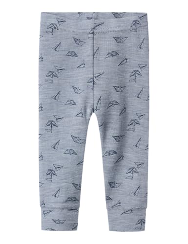 NAME IT Baby-Jungen NBMWANG Wool Rib LONGJOHN AOP Leggings, Grau, 80