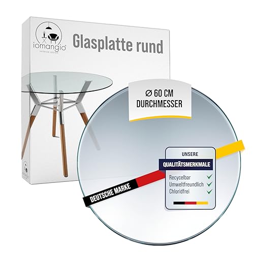 iomangio® Glasplatte Rund Ø 60 cm | transparente Tischplatte aus gehärtetem ESG-Sicherheitsglas | 8 mm dick – Ideal für DIY-Projekte, Glastische und als Kamin Glasplatte