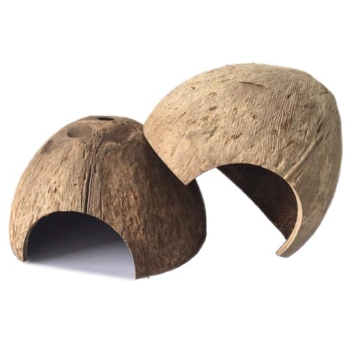 Kathson 2 PCS Natürliche Kokosnuss Reptilienverstecke Eidechse Coco Hut Einsiedlerkrebs Hut Aquarium Fisch Versteck Höhle Spinne Schnecke Kletterer Spielzeug